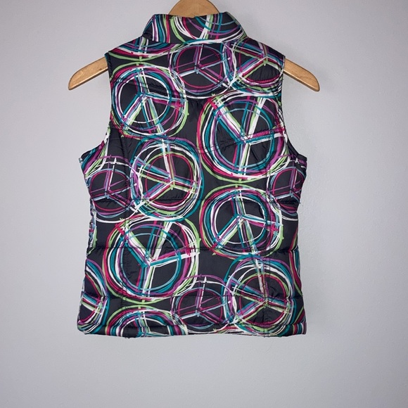 Girls Old Navy Gray Peace Sign Puffer Vest Sz Large 10/12 - Picture 3 of 6